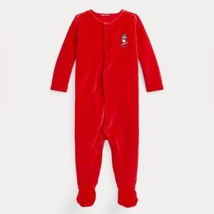 Polo Bear Velour Footed Coverall